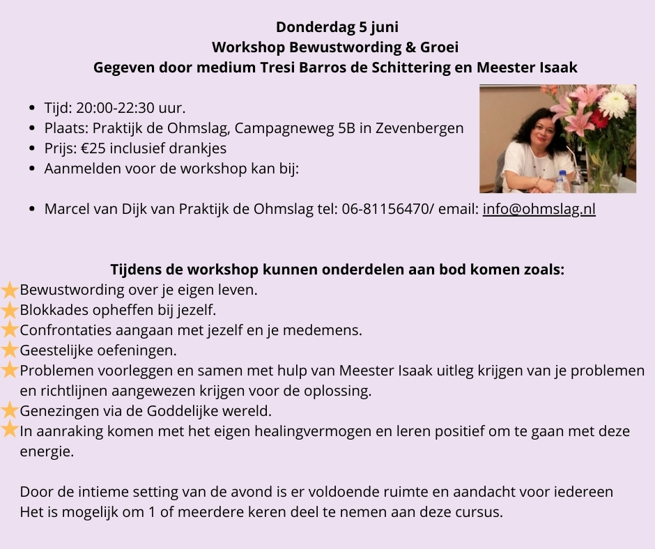 Workshop Bewustwording en Groei in Zevenhuizen bij de Ohmslag